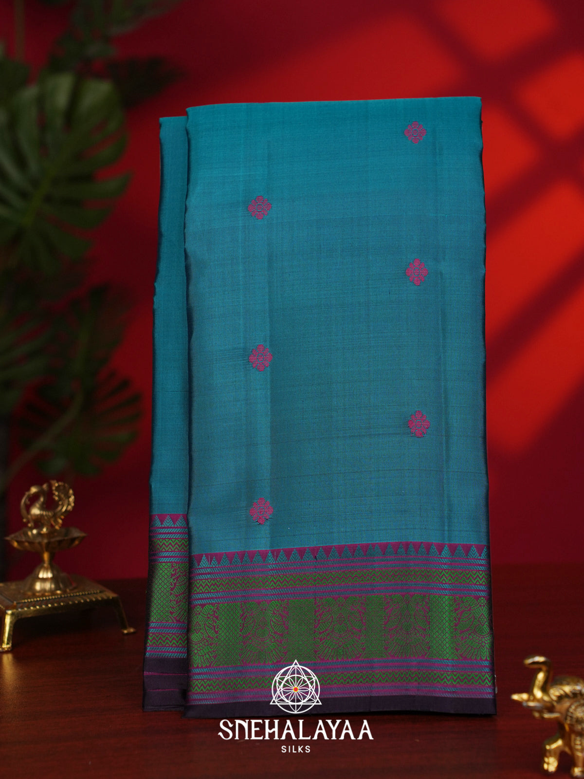 Peacock Blue Kanjivaram Silk Saree