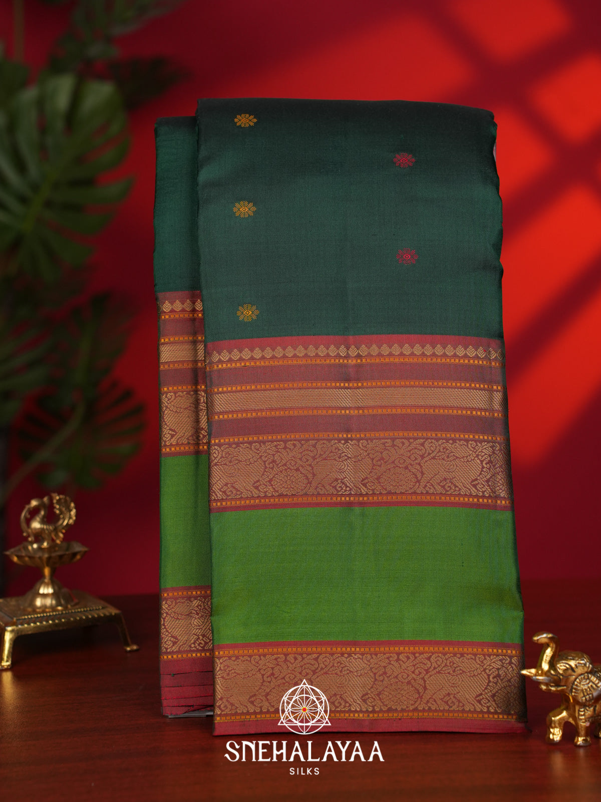 Forest Green Kanjivaram Silk Saree