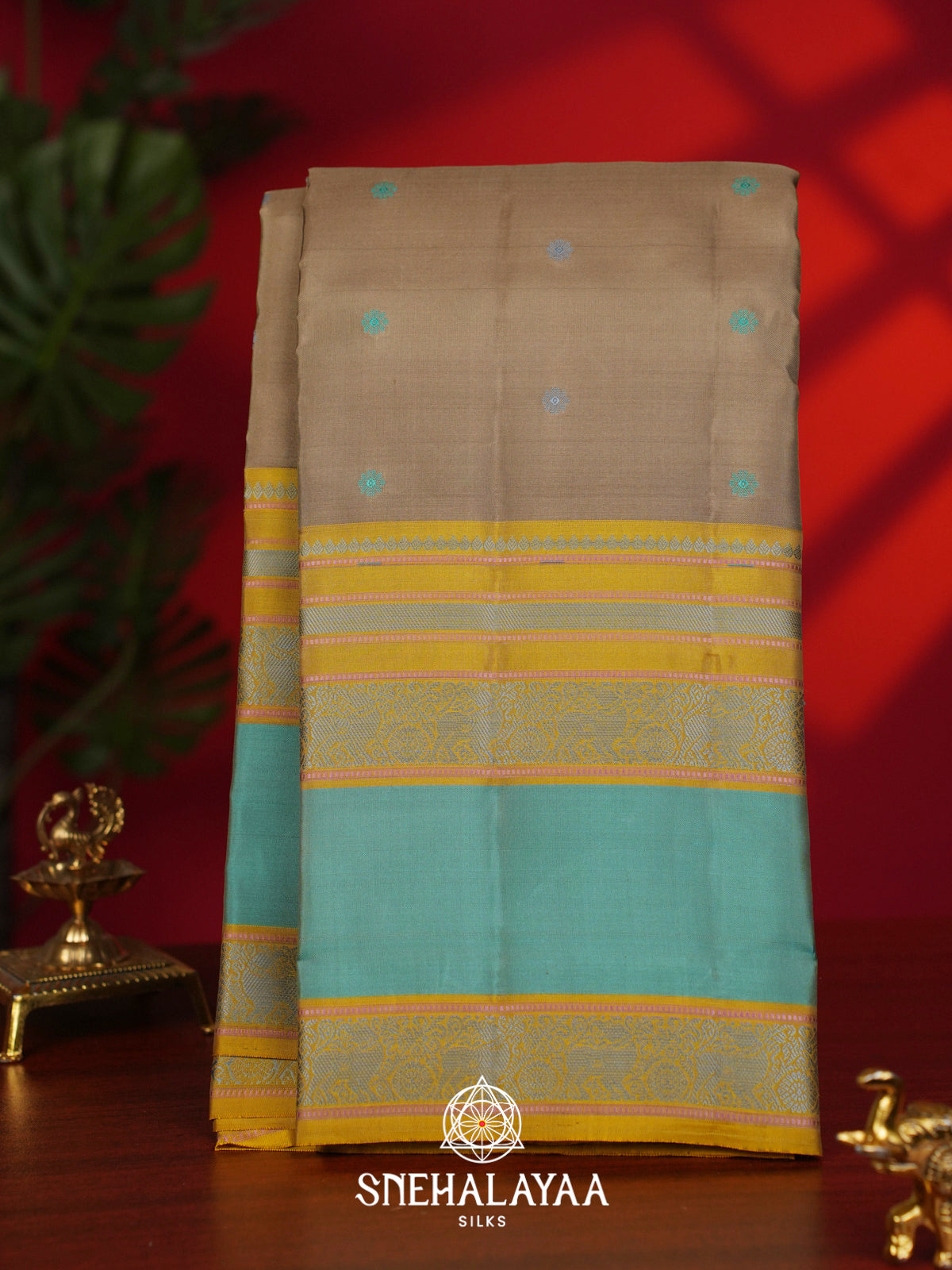 Beige Kanjivaram Silk Saree