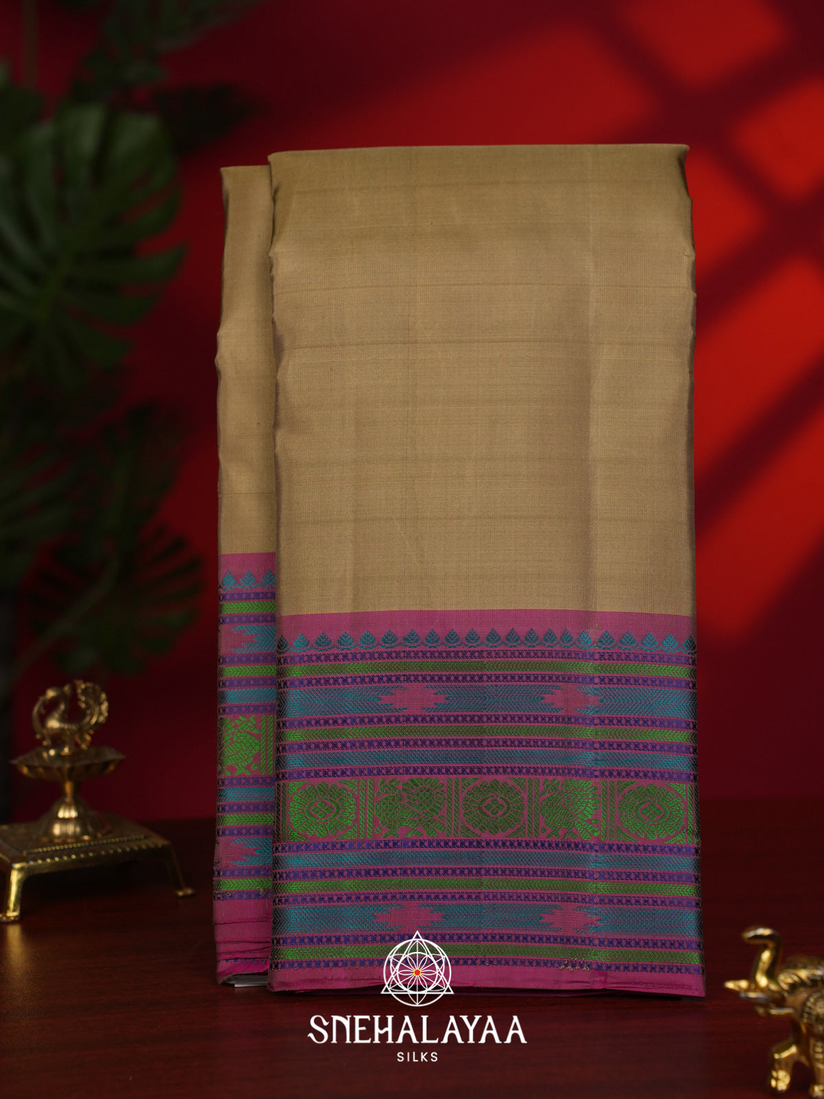 Beige Gold Kanjivaram Silk Saree