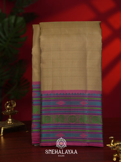 Beige Gold Kanjivaram Silk Saree