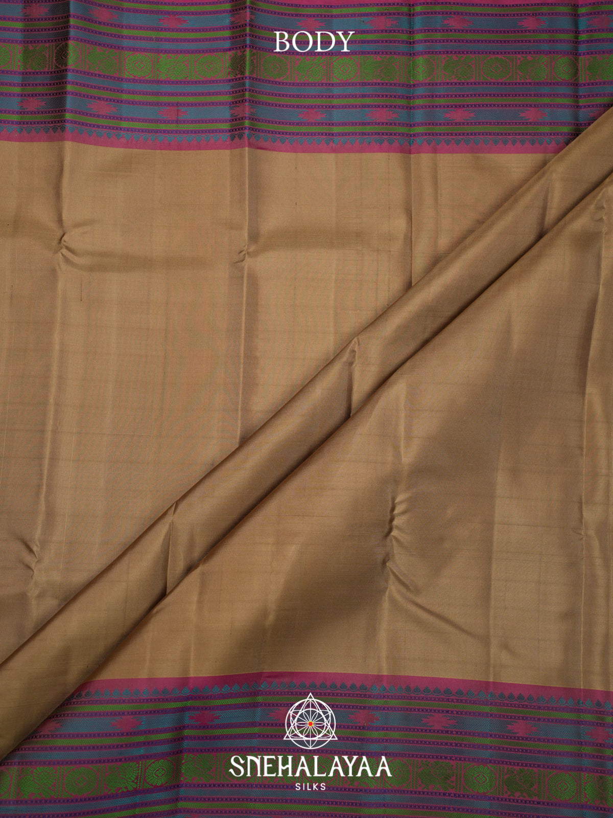 Beige Gold Kanjivaram Silk Saree