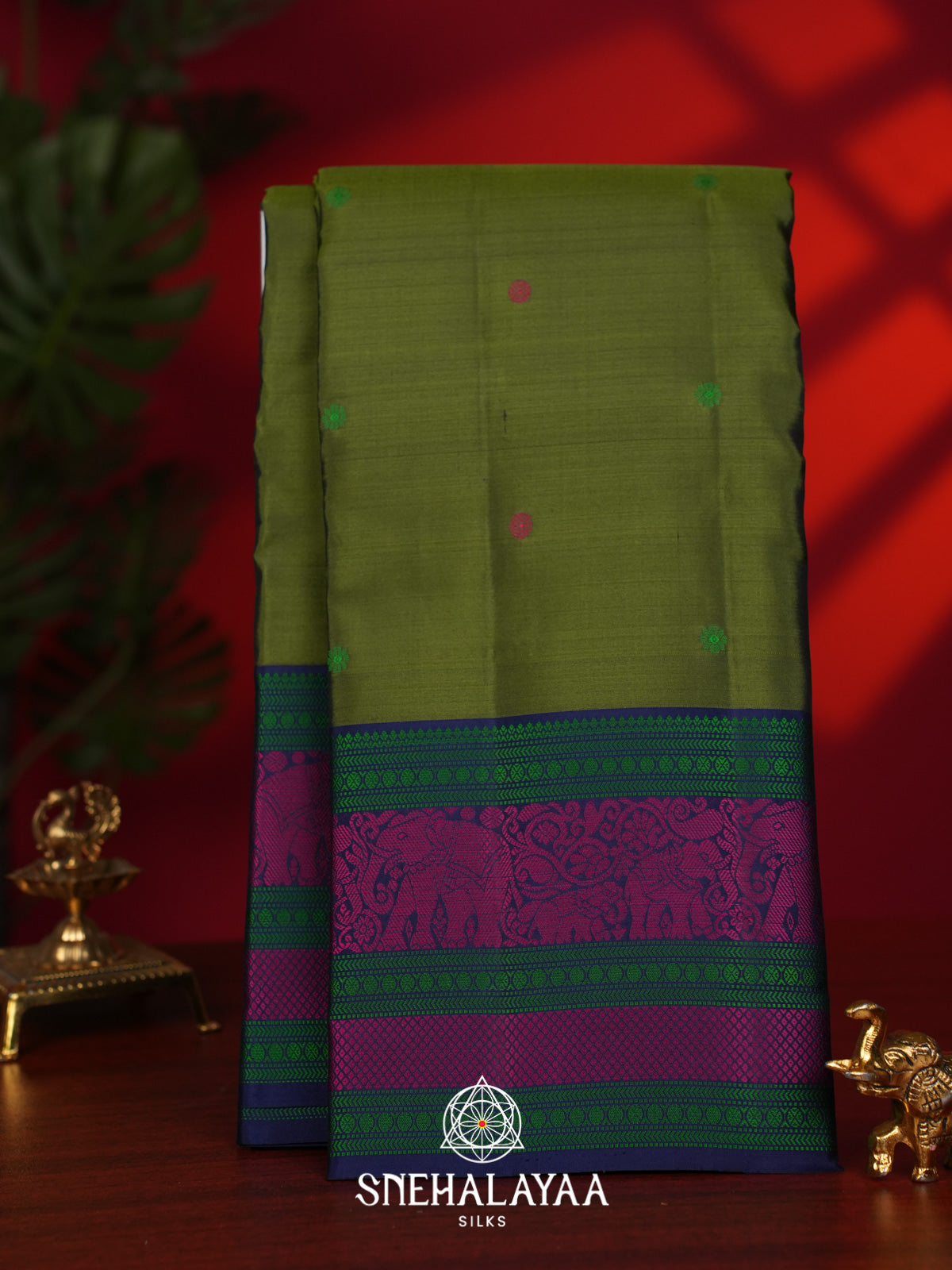 Olive Green Kanjivaram Silk Saree