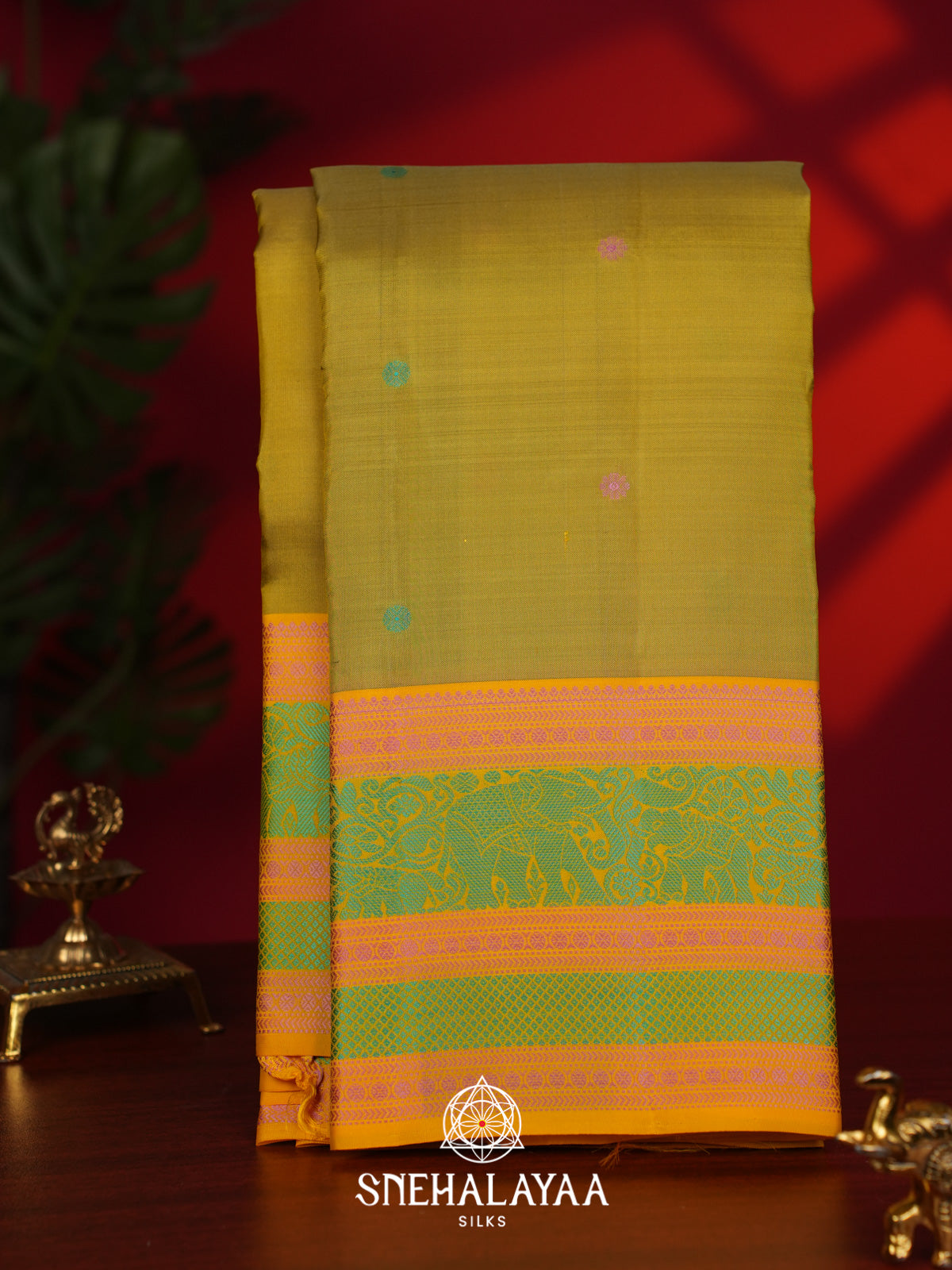 Olive Yellow Kanjivaram Silk Saree