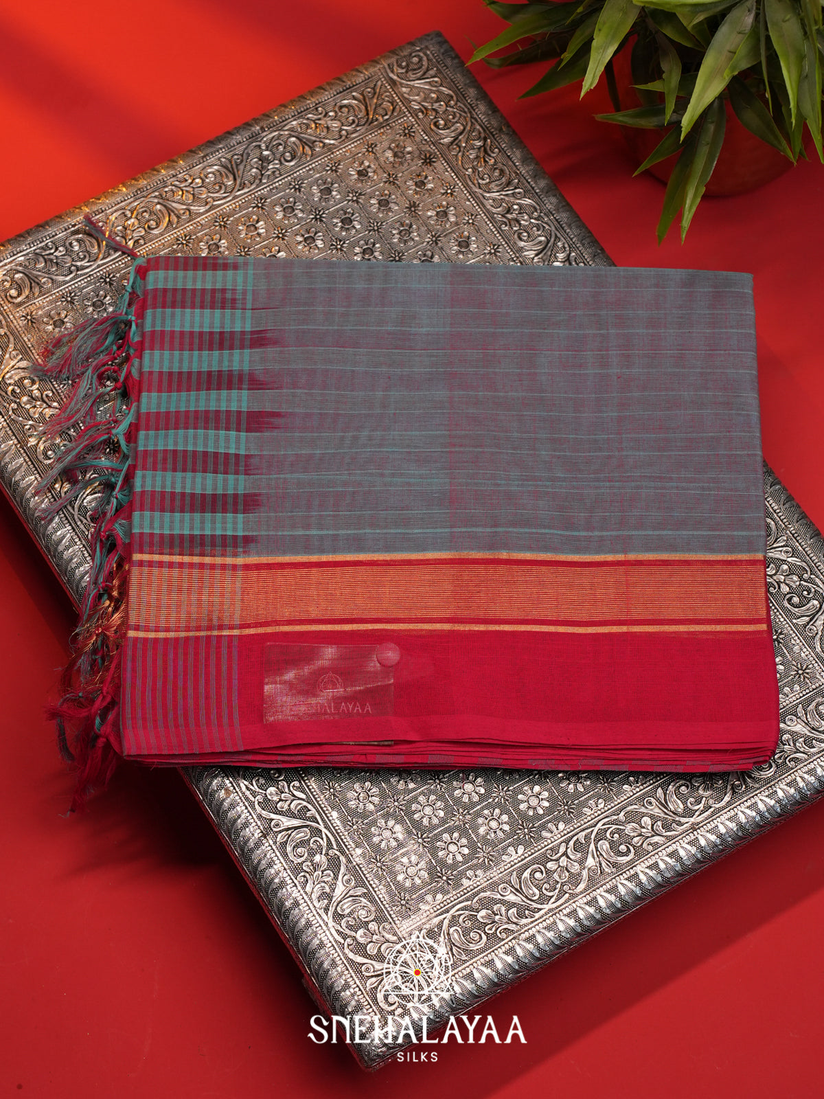 Grey Handloom Cotton Saree
