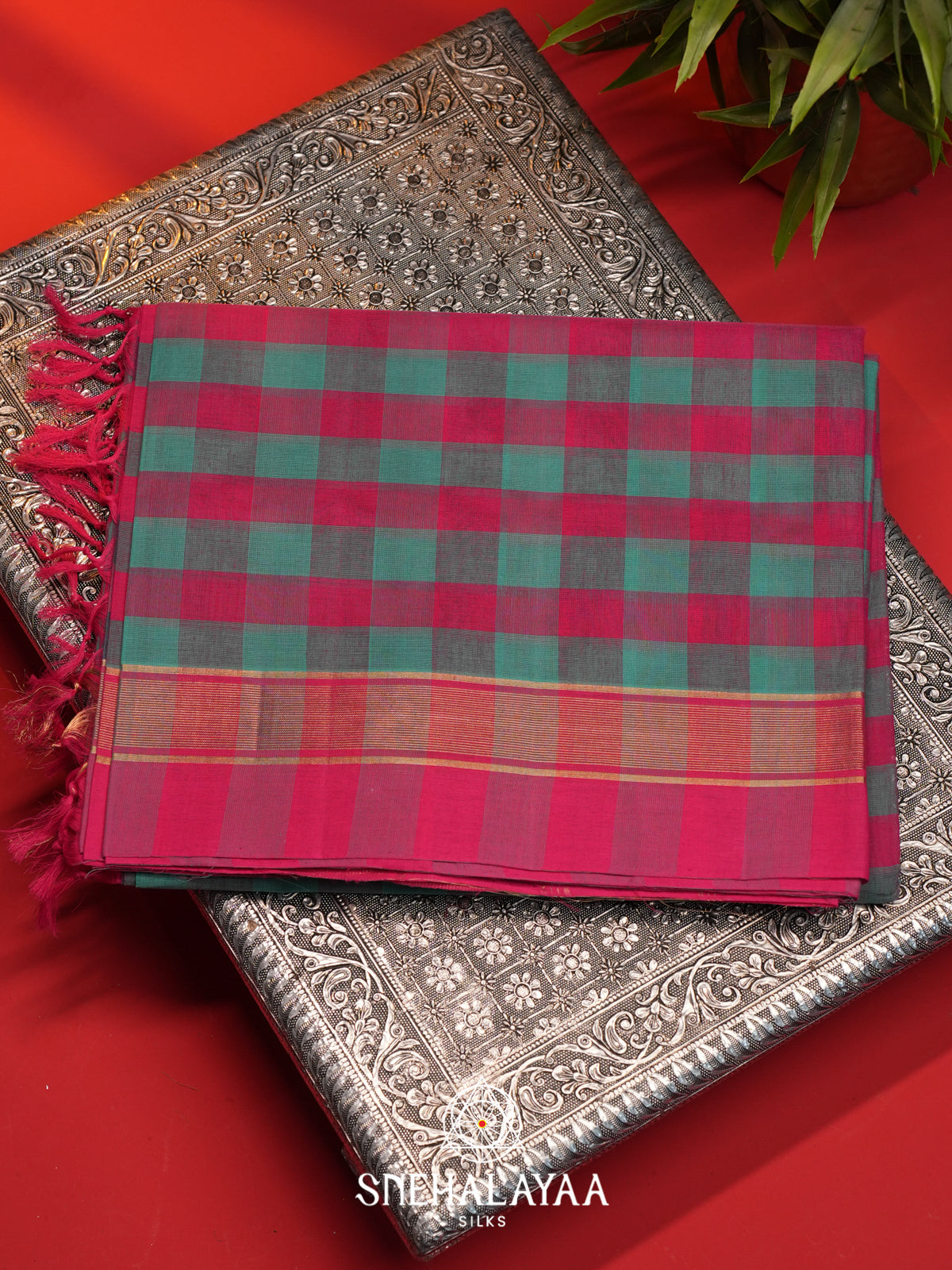 Multi Colour Checks Handloom Cotton Saree