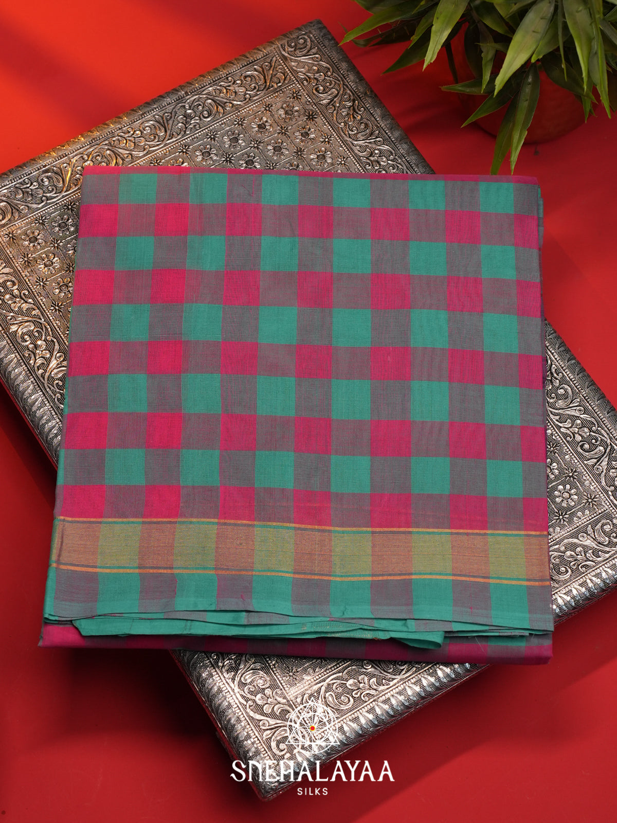 Multi Colour Checks Handloom Cotton Saree