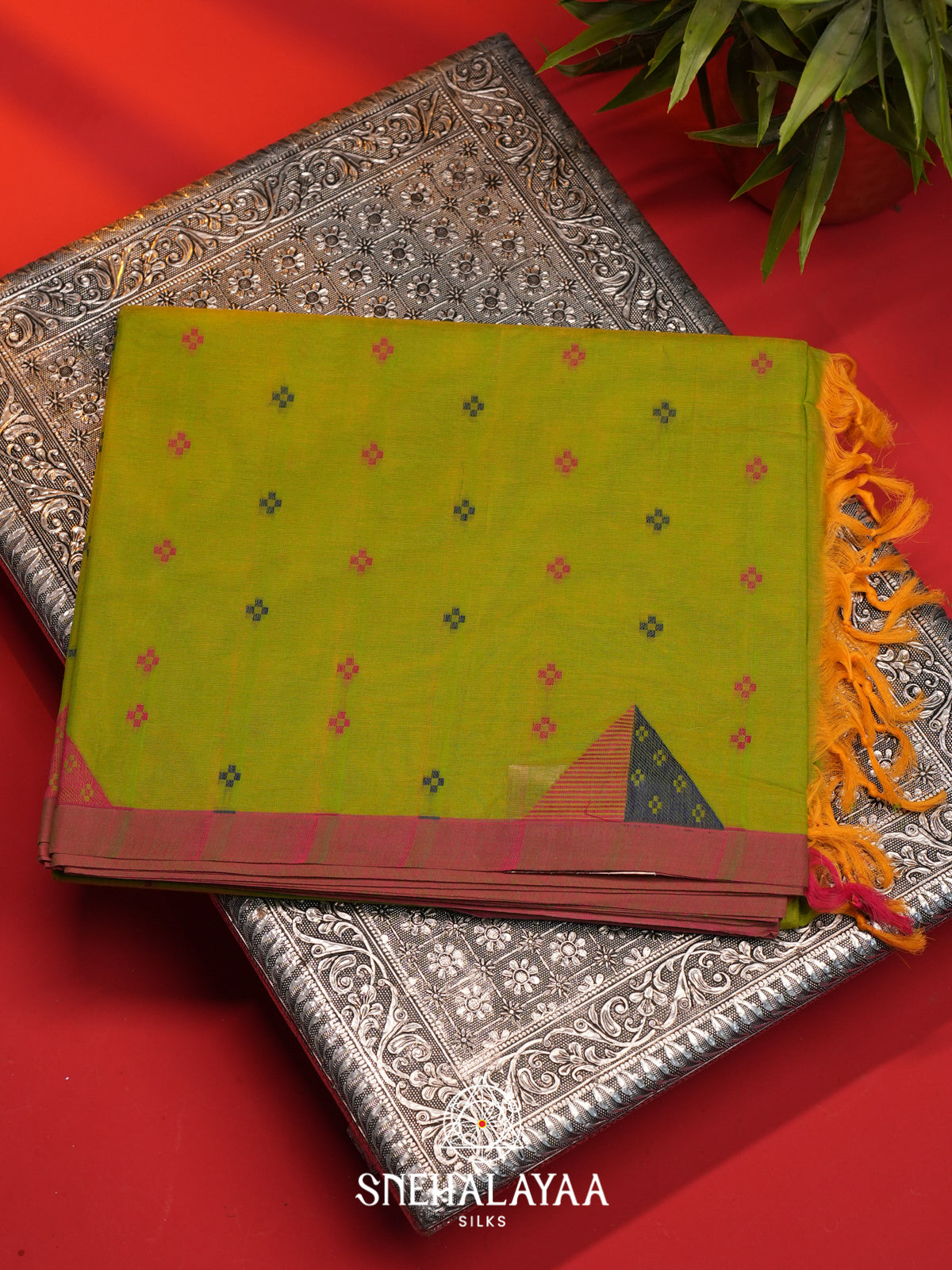 Lime Green Handloom Cotton Saree