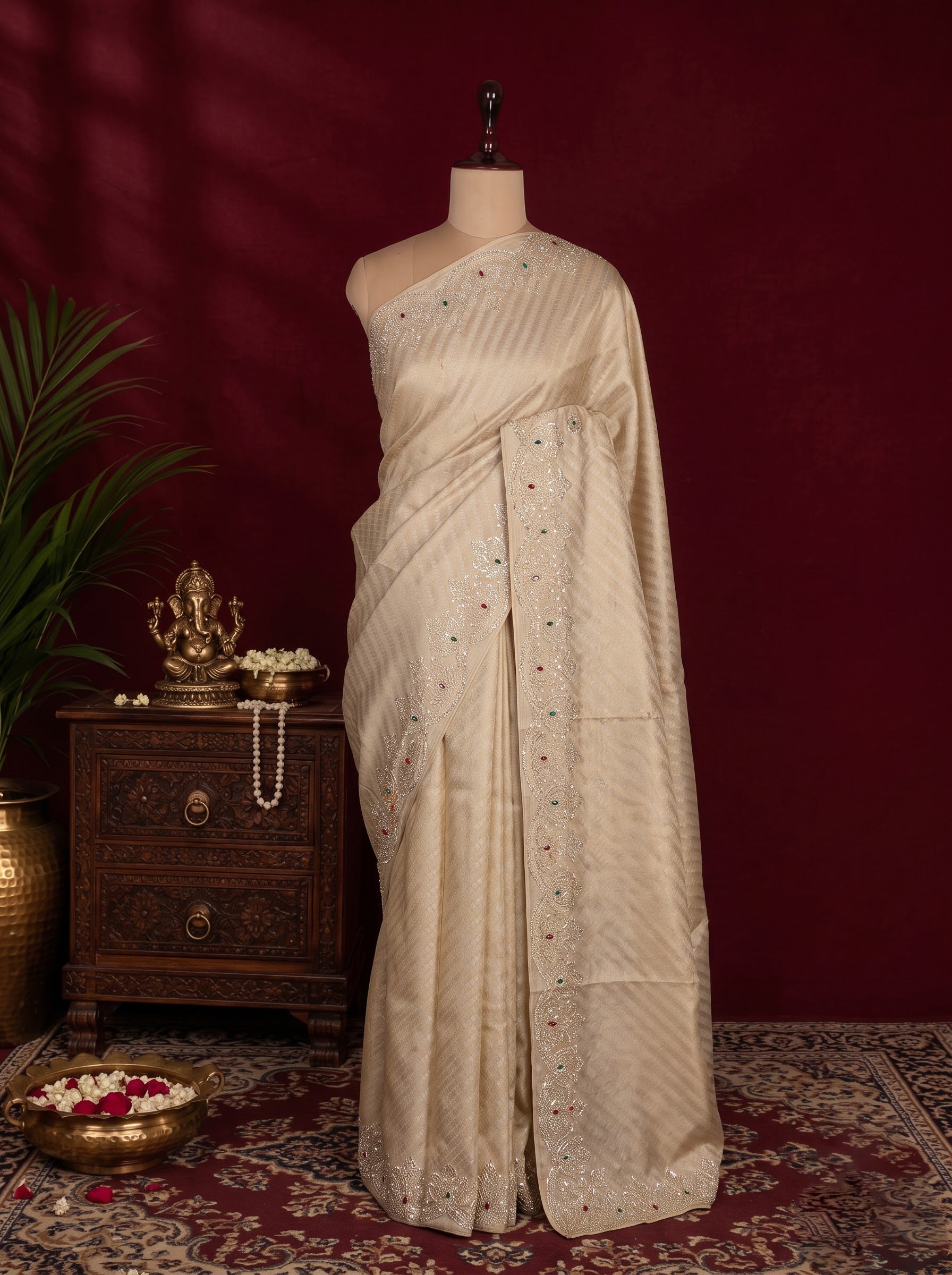 Cream Designer Saree