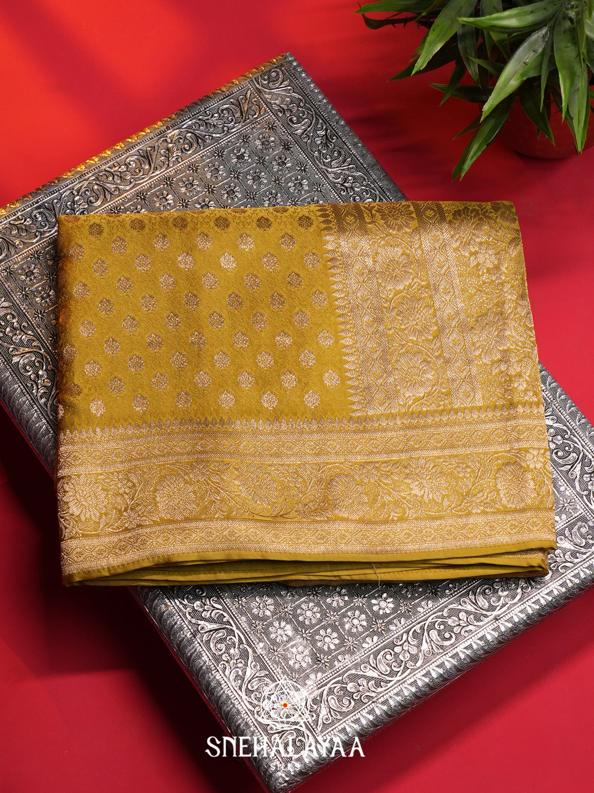 Lemon Yellow Banaras Saree