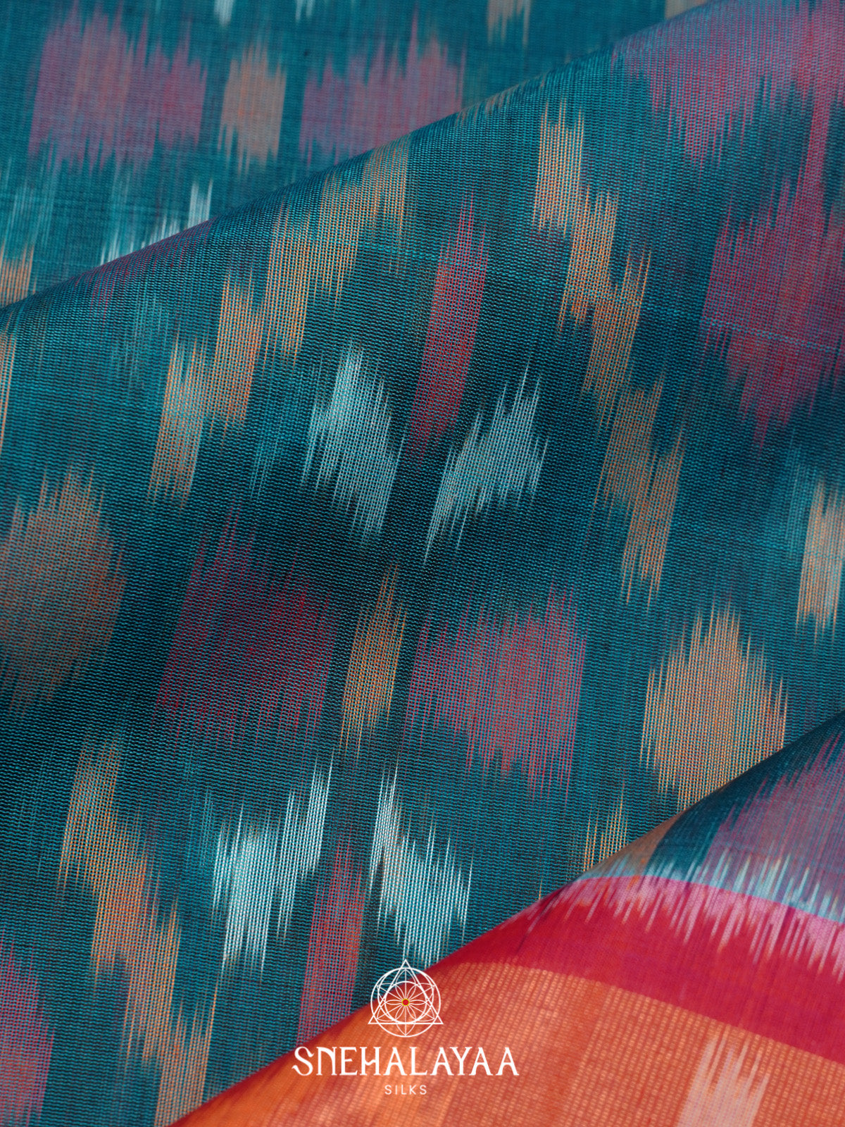 Peacock Blue Ikat Silk Cotton Saree