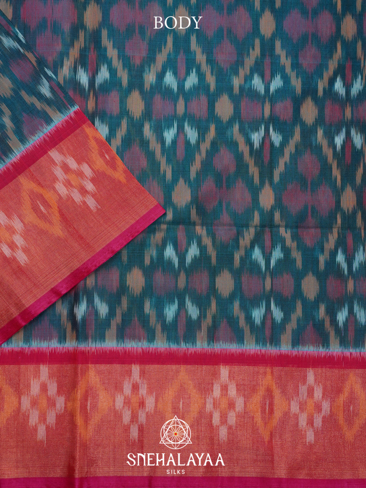 Peacock Blue Ikat Silk Cotton Saree
