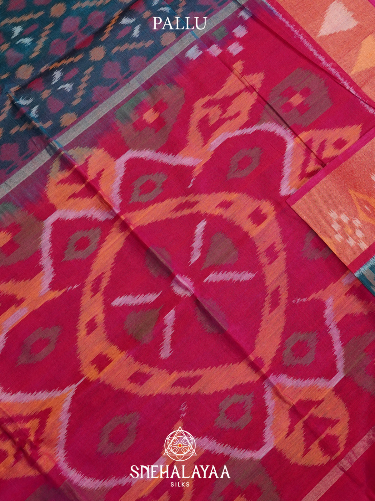 Peacock Blue Ikat Silk Cotton Saree