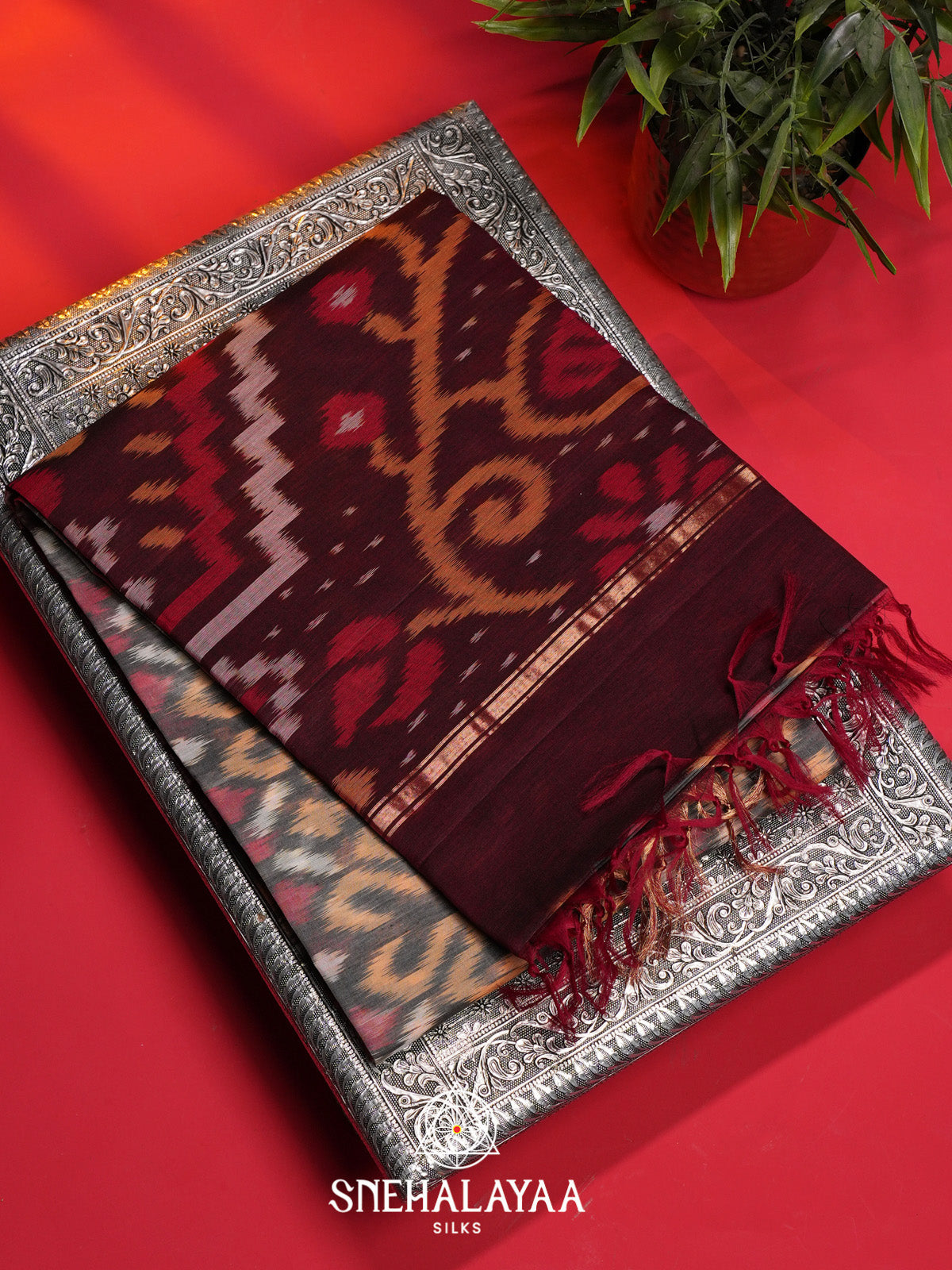 Grey Ikat Silk Cotton Saree