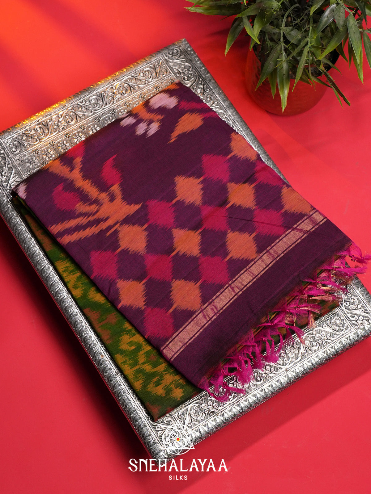 Emerald Green Ikat Silk Cotton Saree