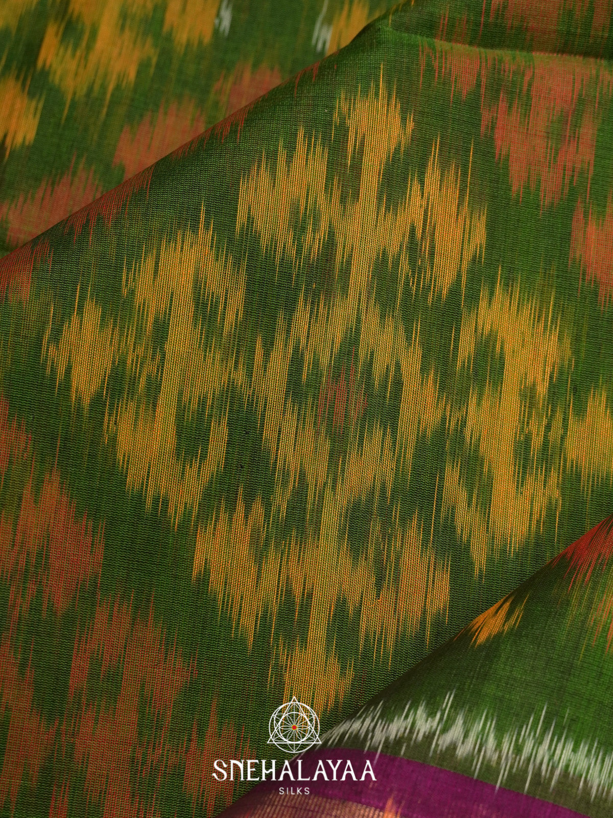 Emerald Green Ikat Silk Cotton Saree