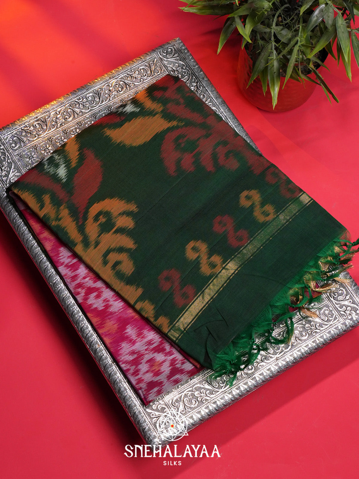 Pink Ikat Silk Cotton Saree