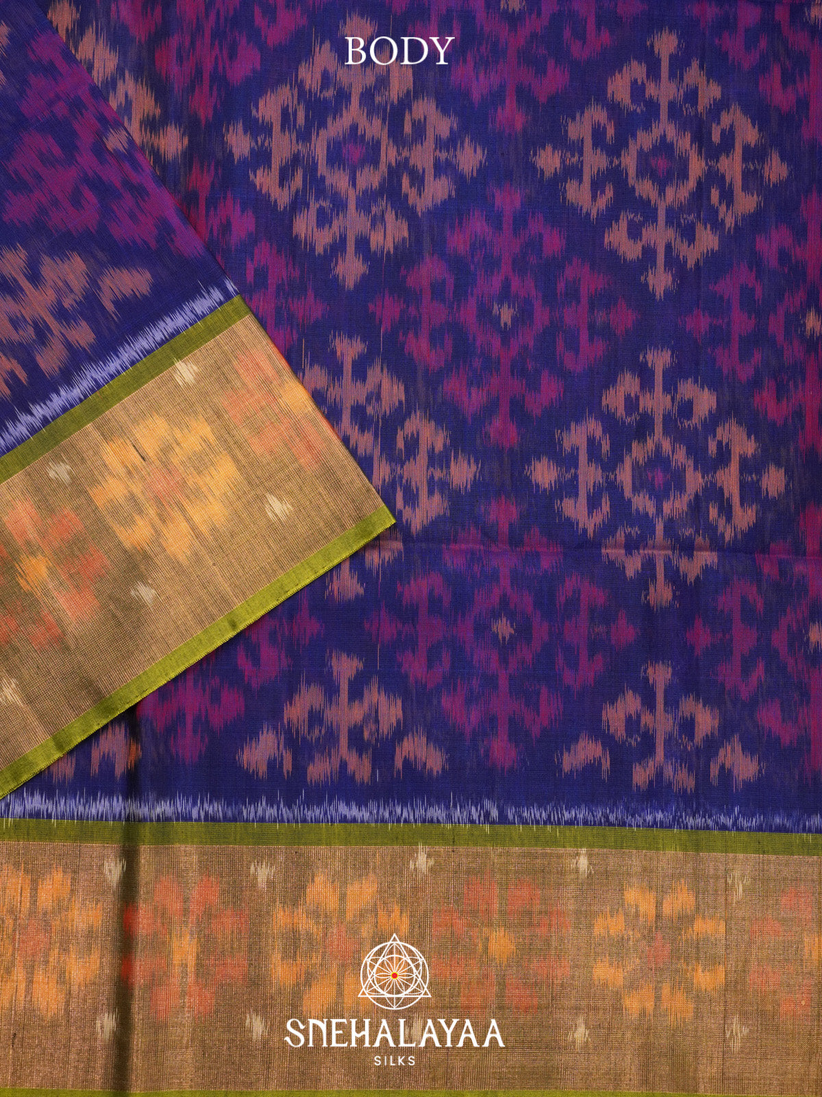 Navy Blue Ikat Silk Cotton Saree