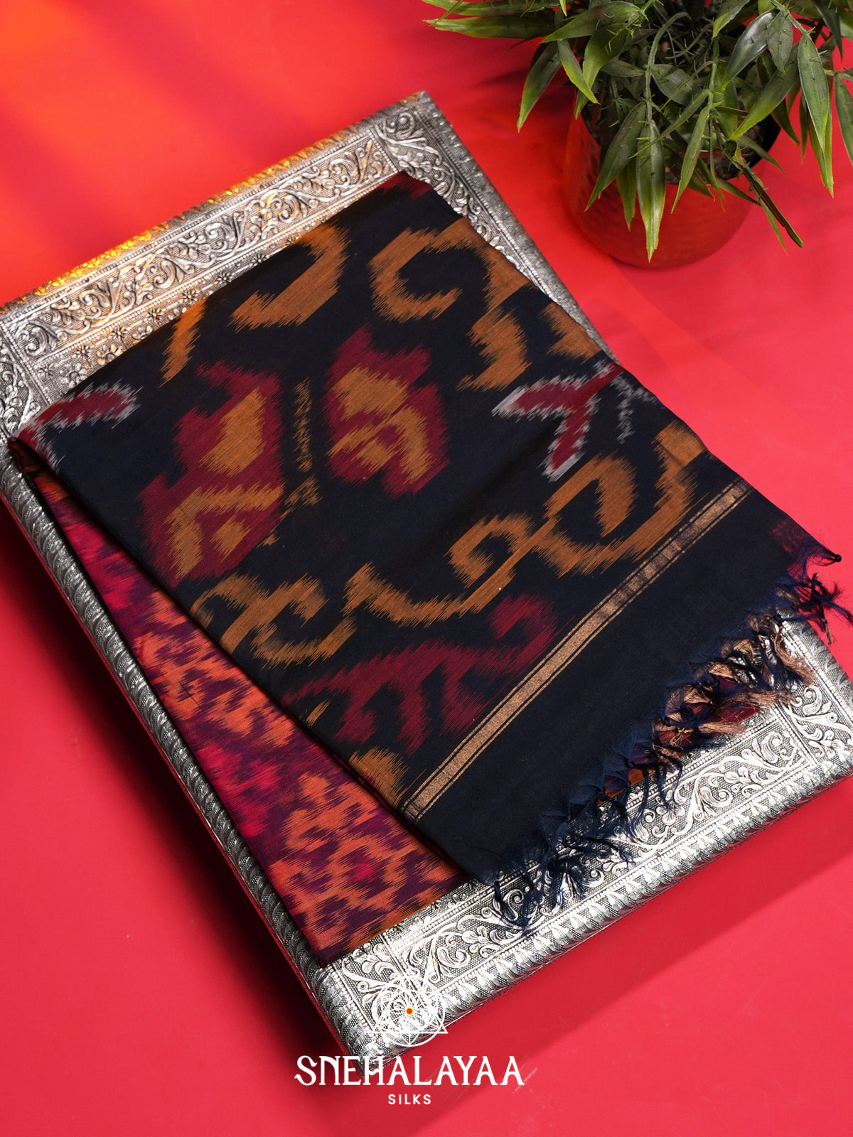 Magenta Pink Ikat Silk Cotton Saree