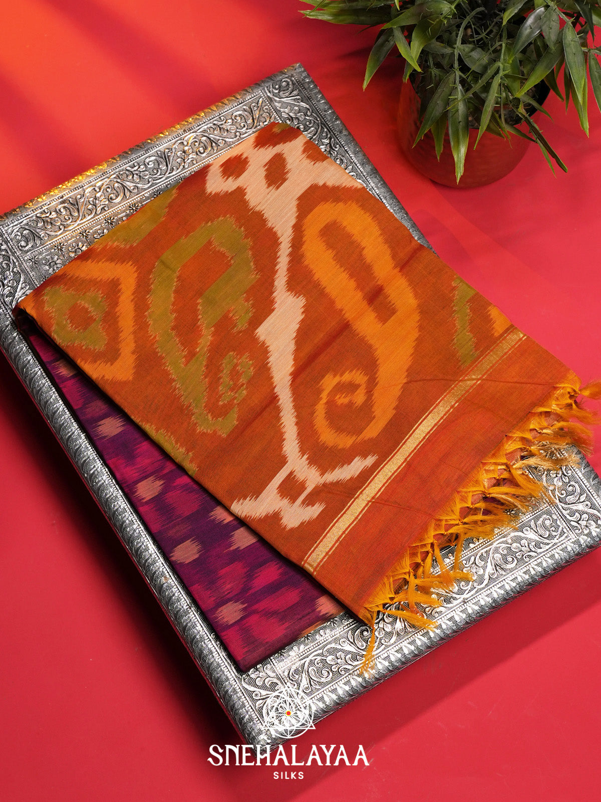 Magenta Ikat Silk Cotton Saree