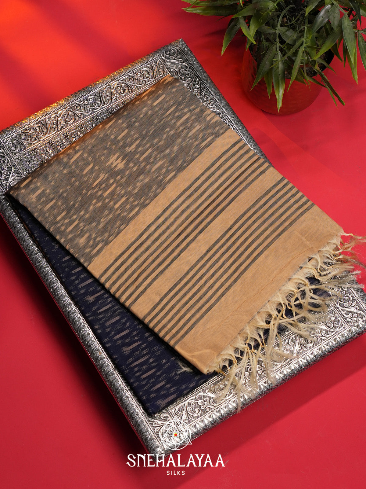Ink Blue Ikat Silk Cotton Saree