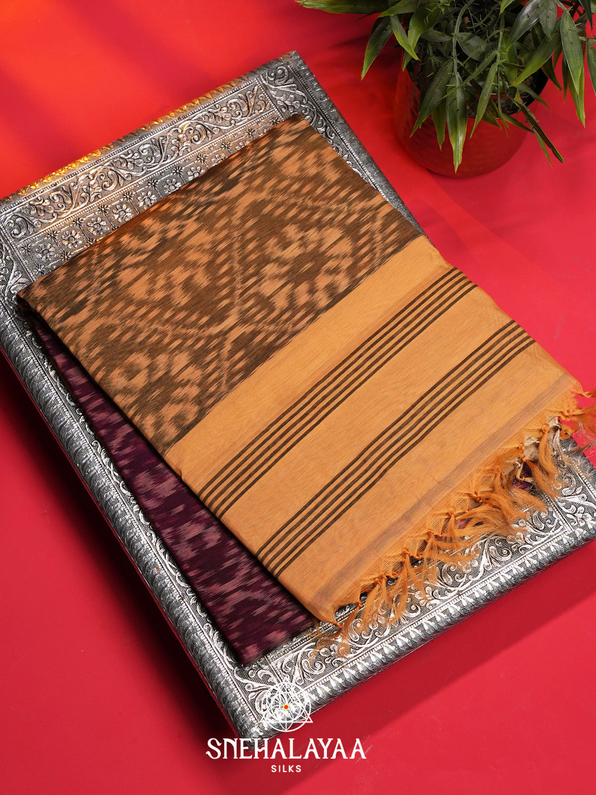 Magenta Ikat Silk Cotton Saree