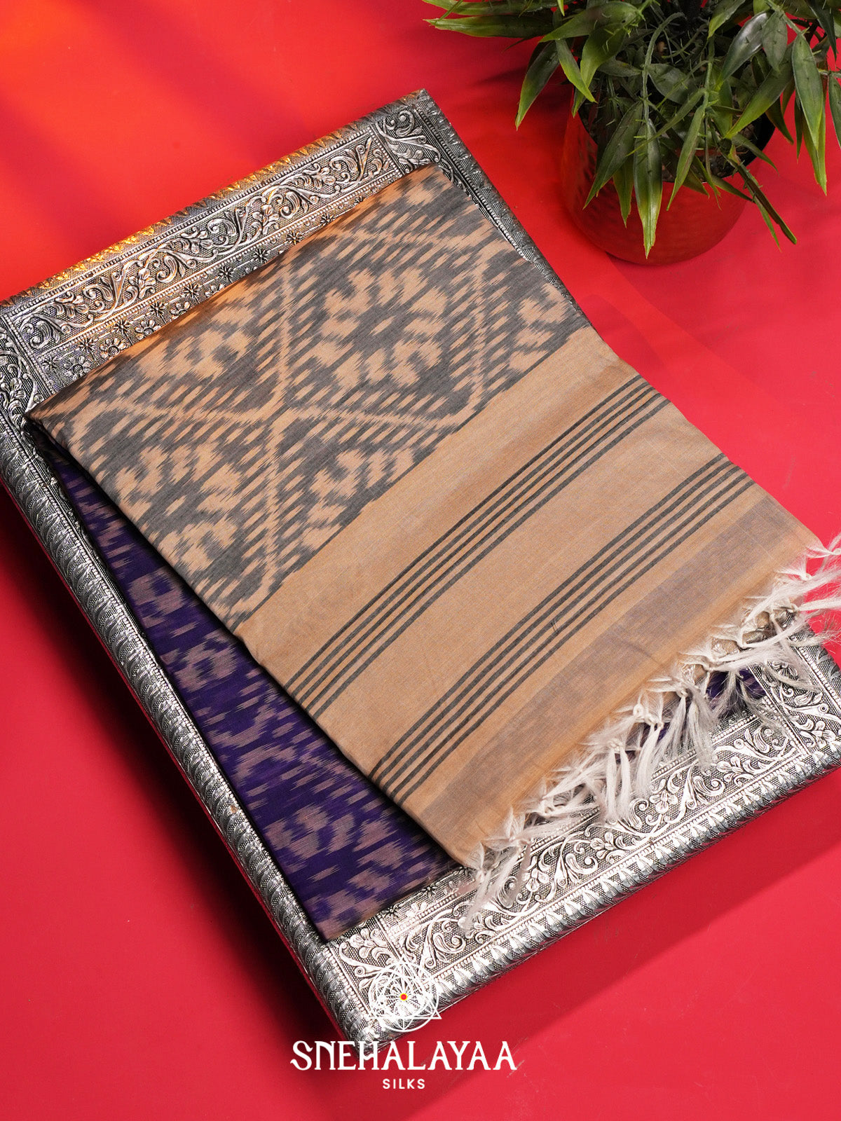 Purple Ikat Silk Cotton Saree