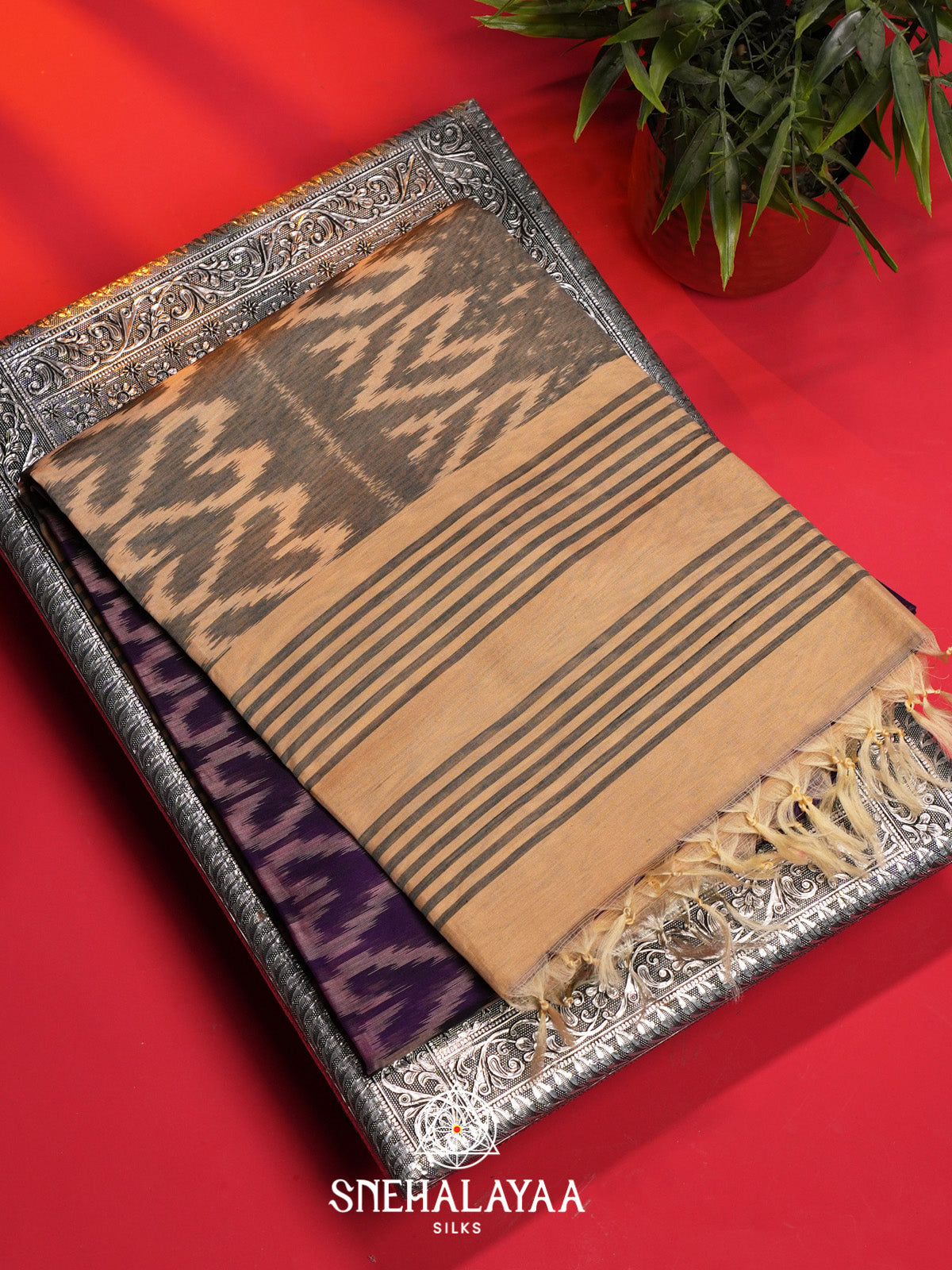 Purple Ikat Silk Cotton Saree