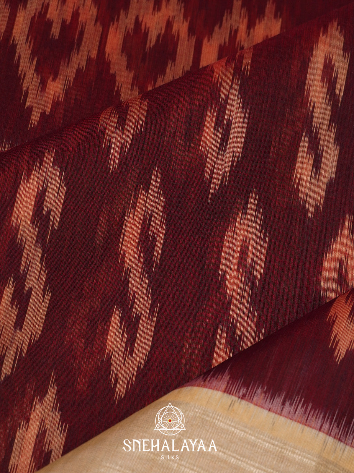 Maroon Ikat Silk Cotton Saree