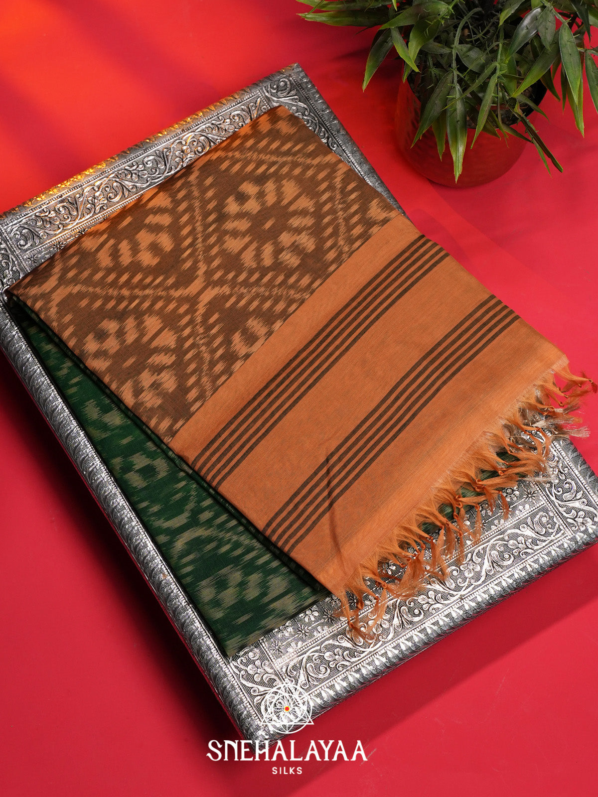 Emerald Green Ikat Silk Cotton Saree