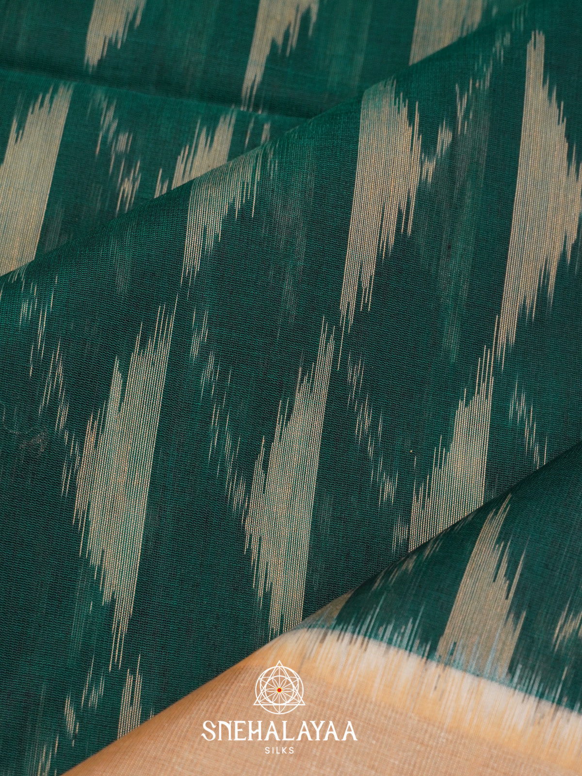 Forest Green Ikat Silk Cotton Saree