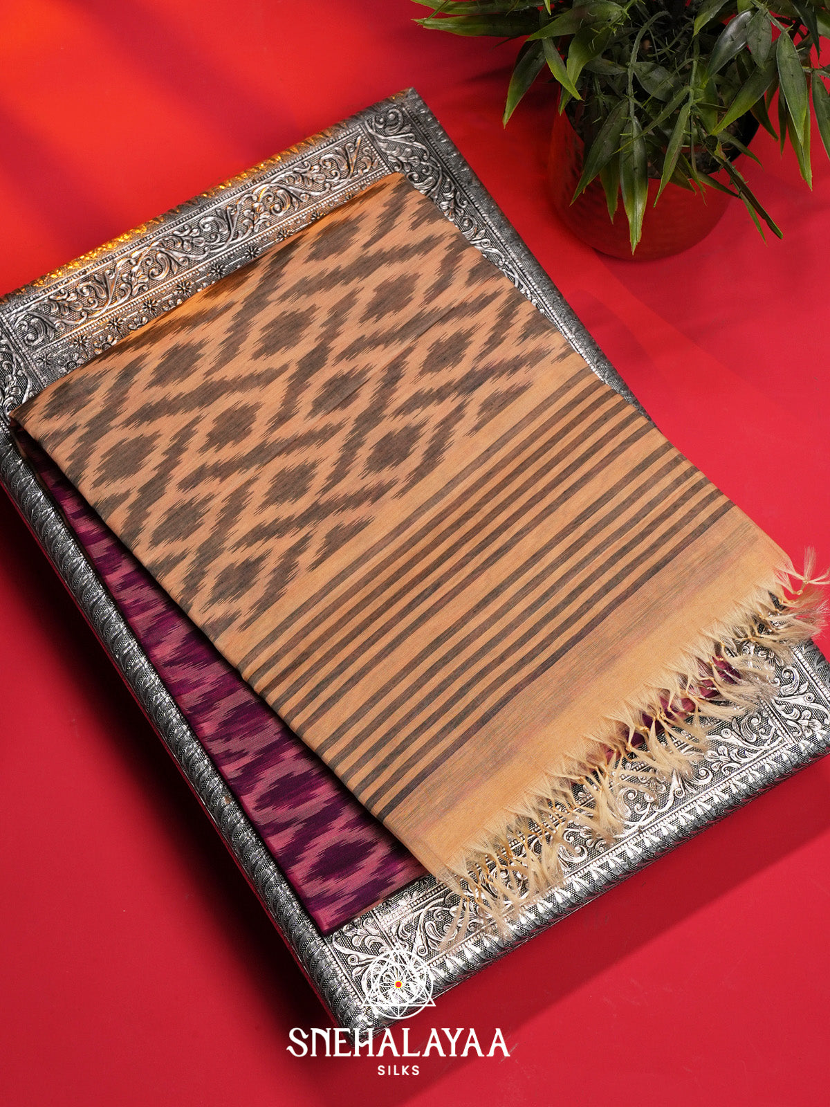 Magenta Pink Ikat Silk Cotton Saree