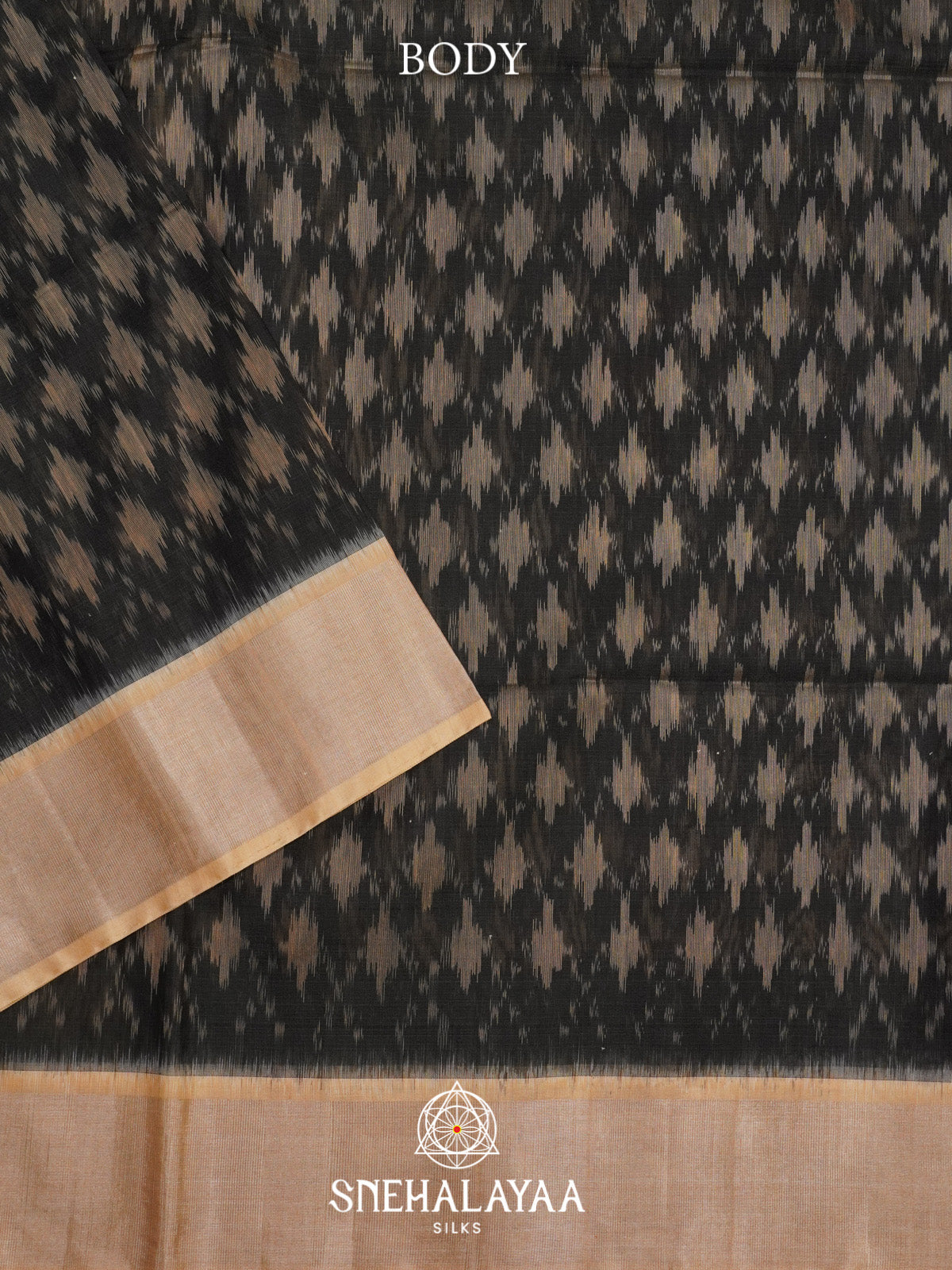 Charcol Black Ikat Silk Cotton Saree