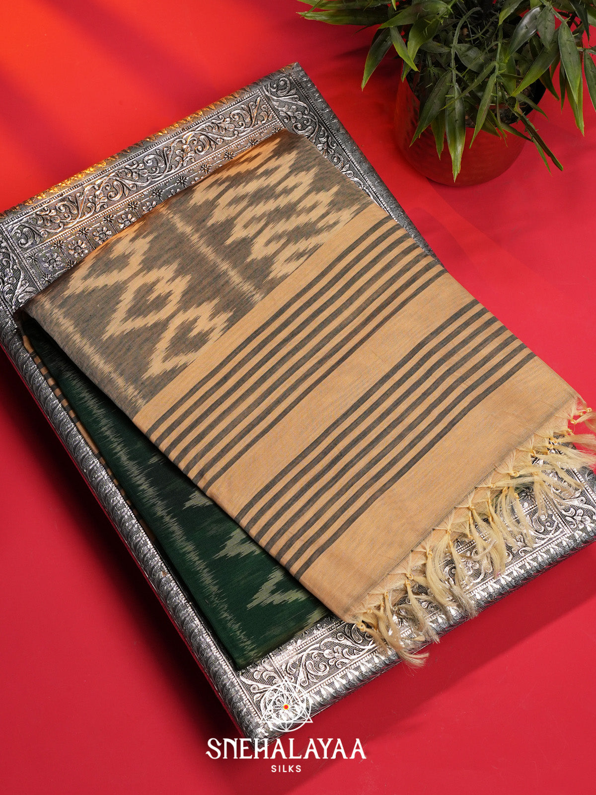 Forest Green Ikat Silk Cotton Saree
