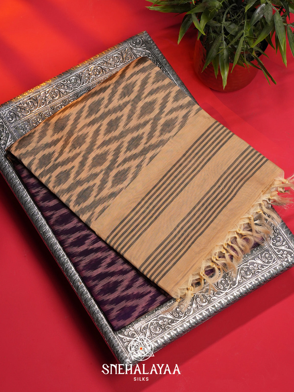 Purple Ikat Silk Cotton Saree
