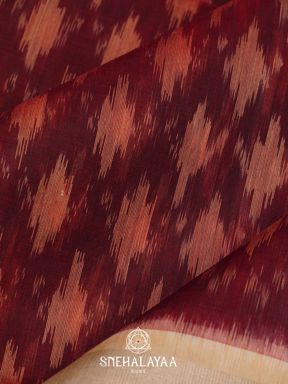 Maroon Ikat Silk Cotton Saree