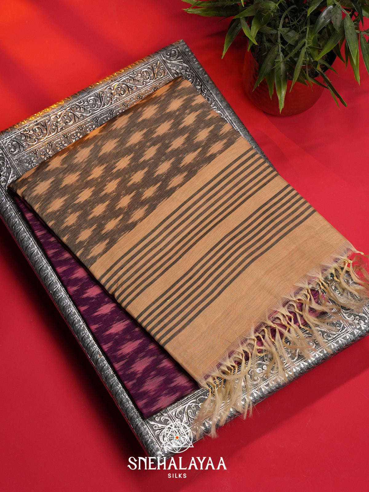 Magenta Ikat Silk Cotton Saree