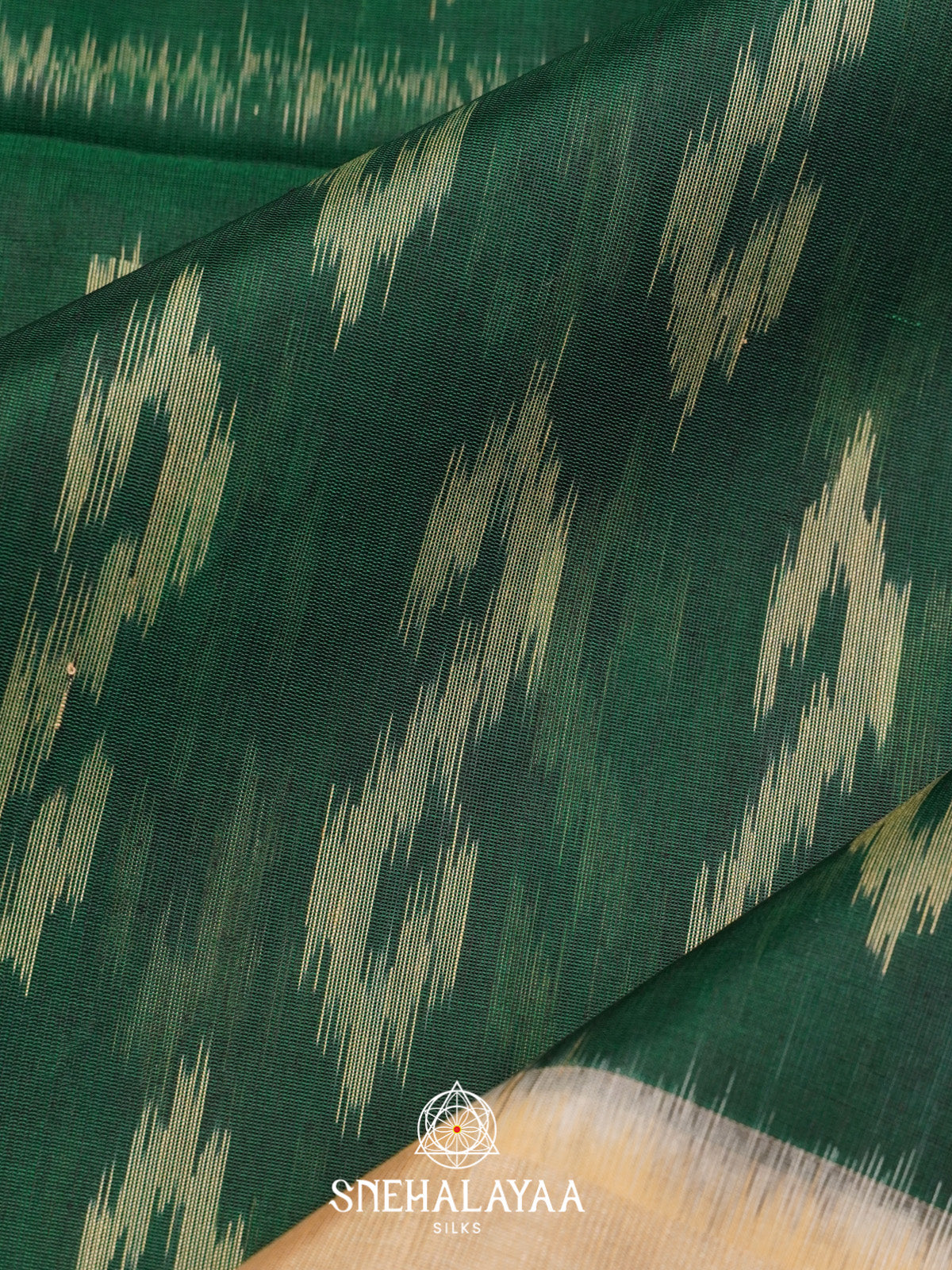 Forest Green Ikat Silk Cotton Saree