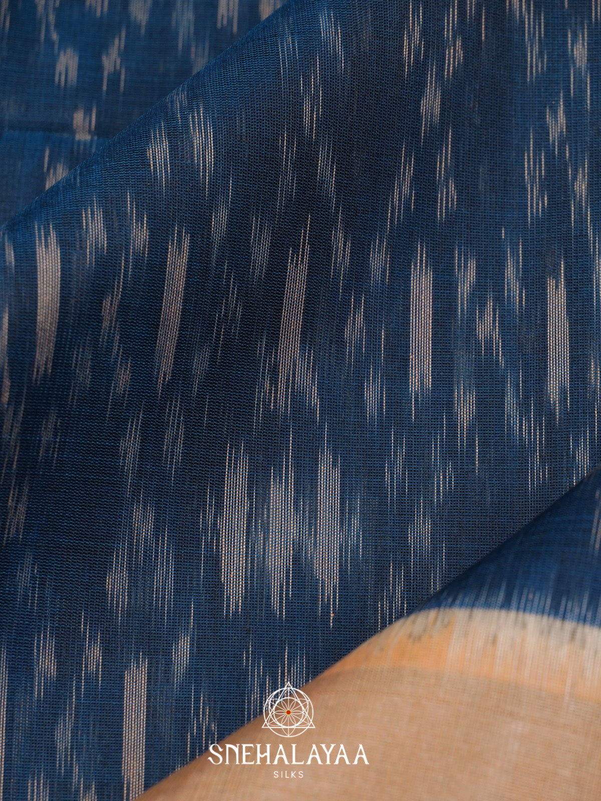 Peacock Blue Ikat Silk Cotton Saree