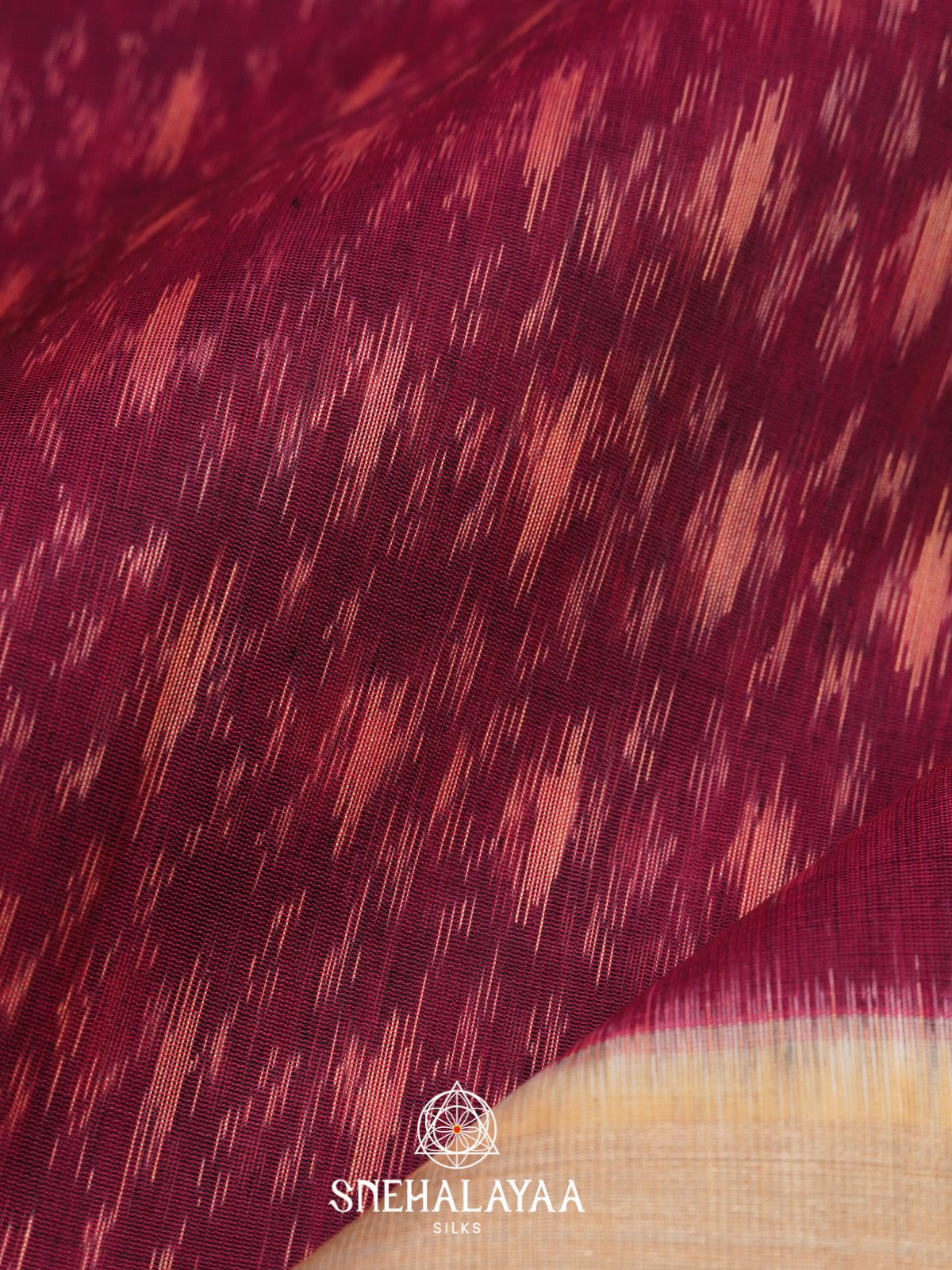 Maroon Ikat Silk Cotton Saree