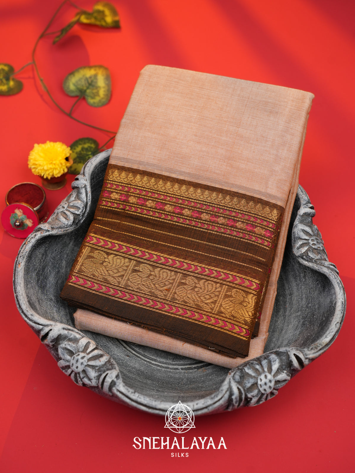 Beige  Chettinad Cotton Saree