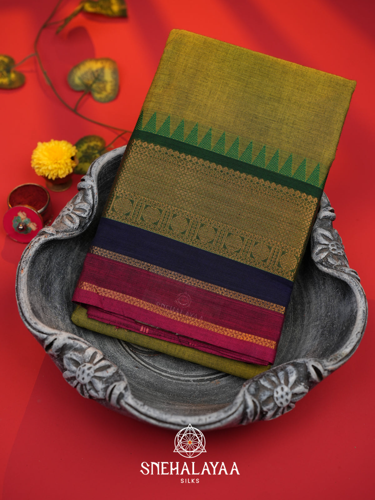 Mehendi Green Chettinad Cotton Saree