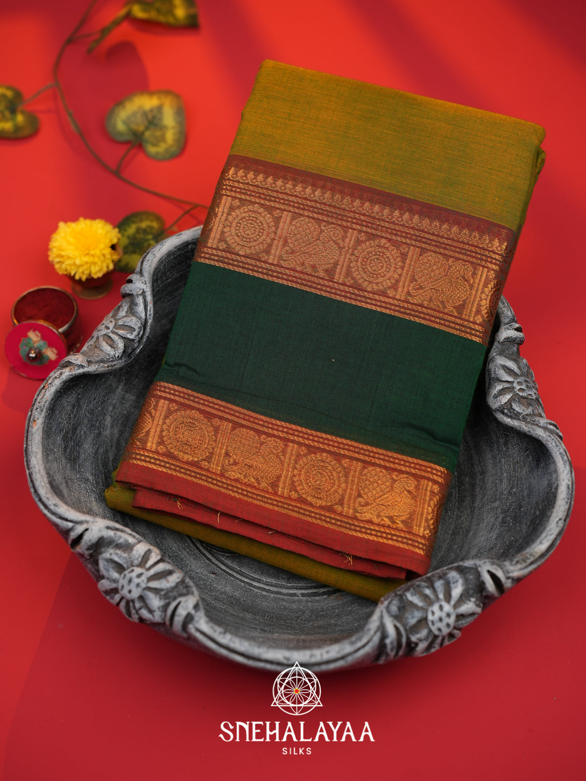 Mehendi Green Chettinad Cotton Saree