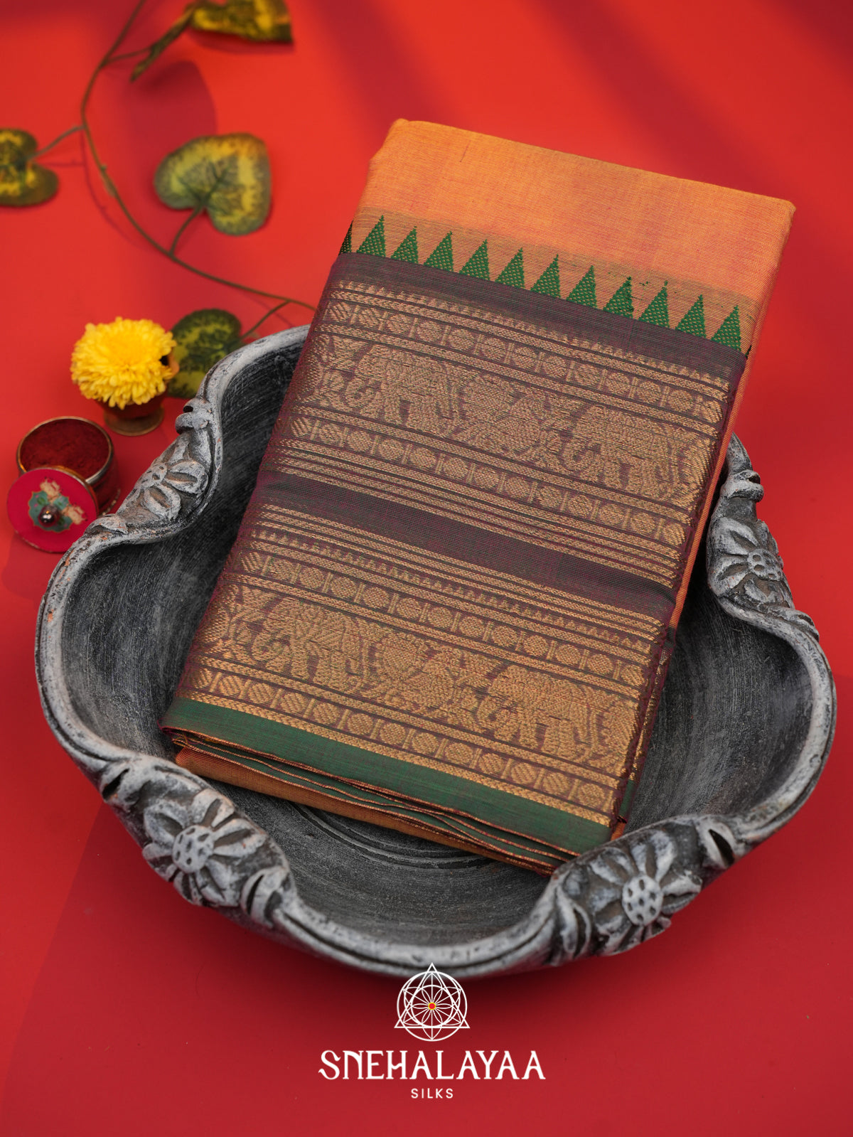 Burnt Orange  Chettinad Cotton Saree