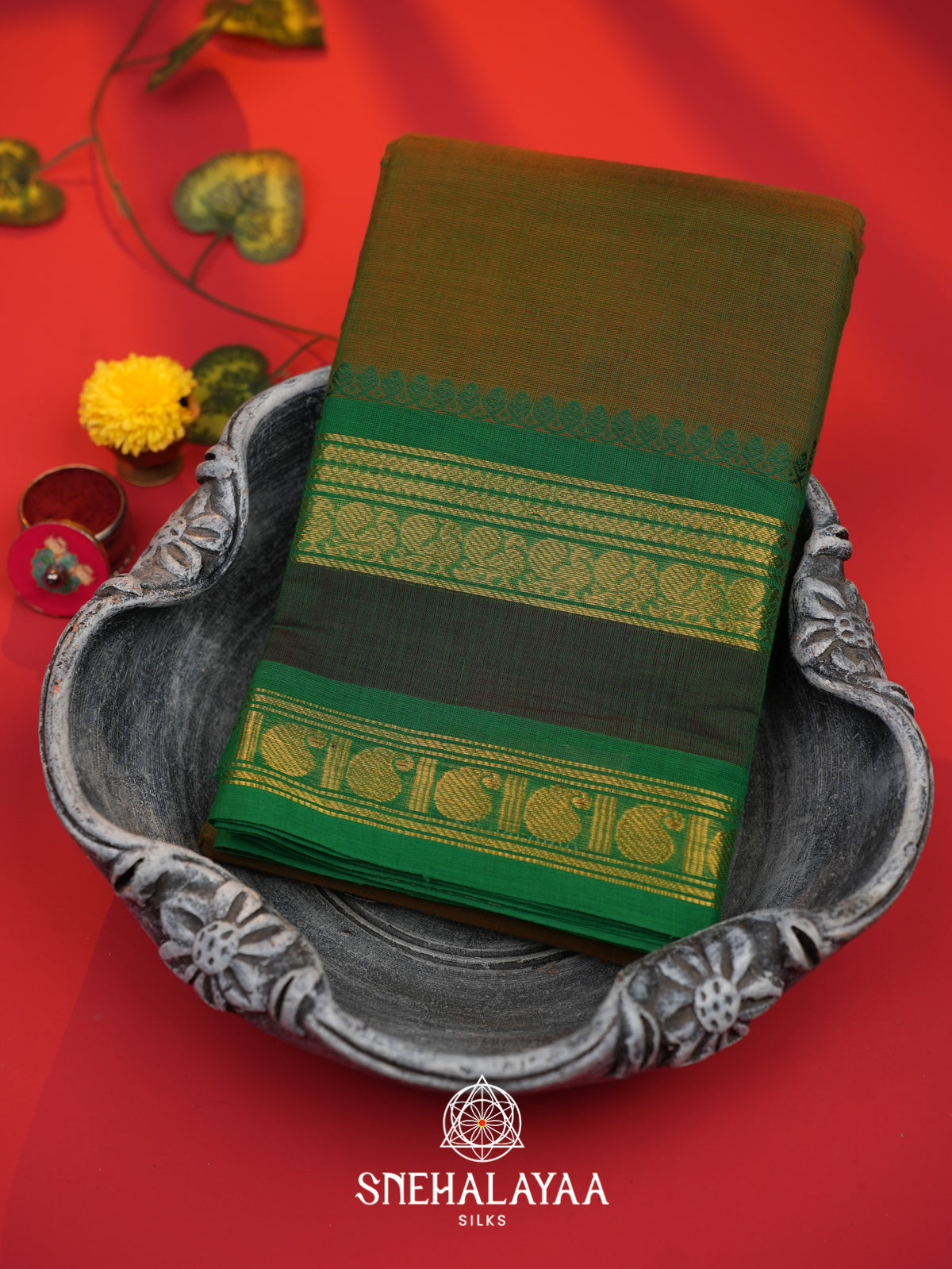 Mehendi Brown Chettinad Cotton Saree