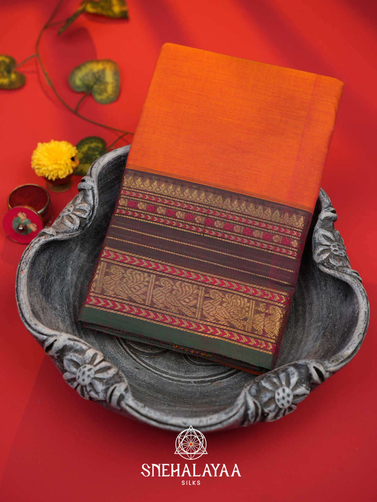 Orange Chettinad Cotton Saree
