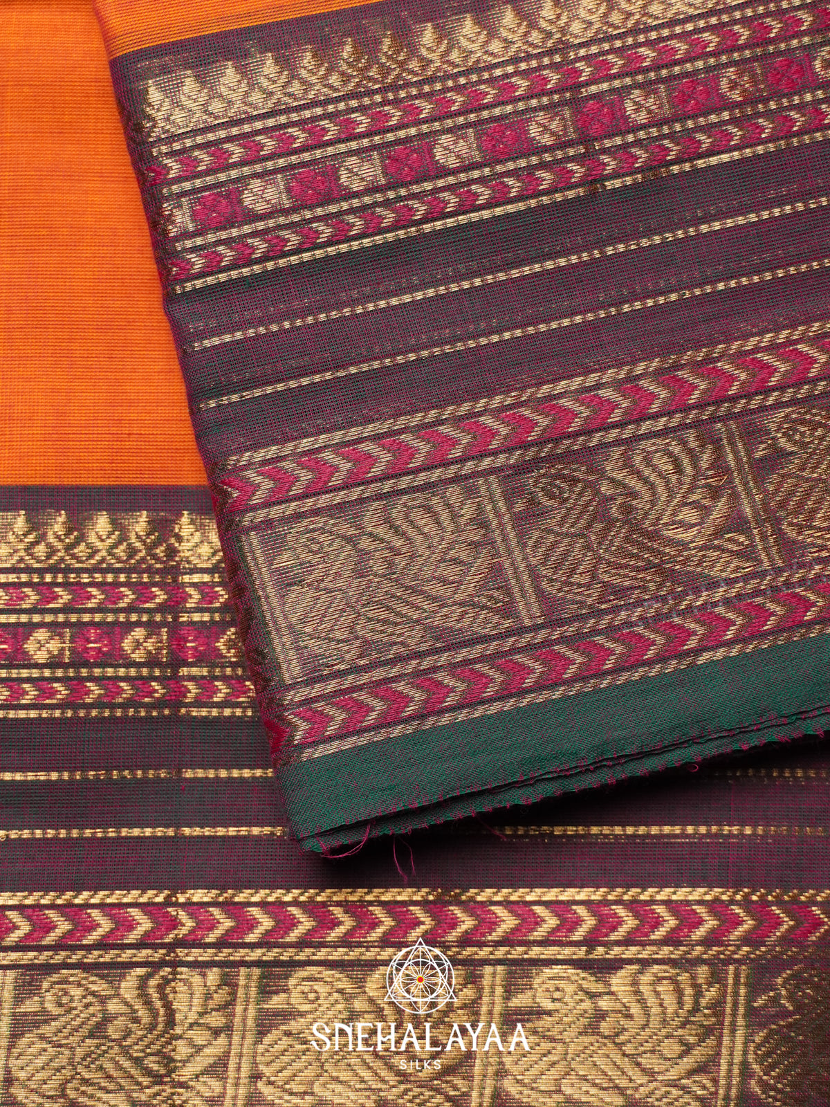 Orange Chettinad Cotton Saree
