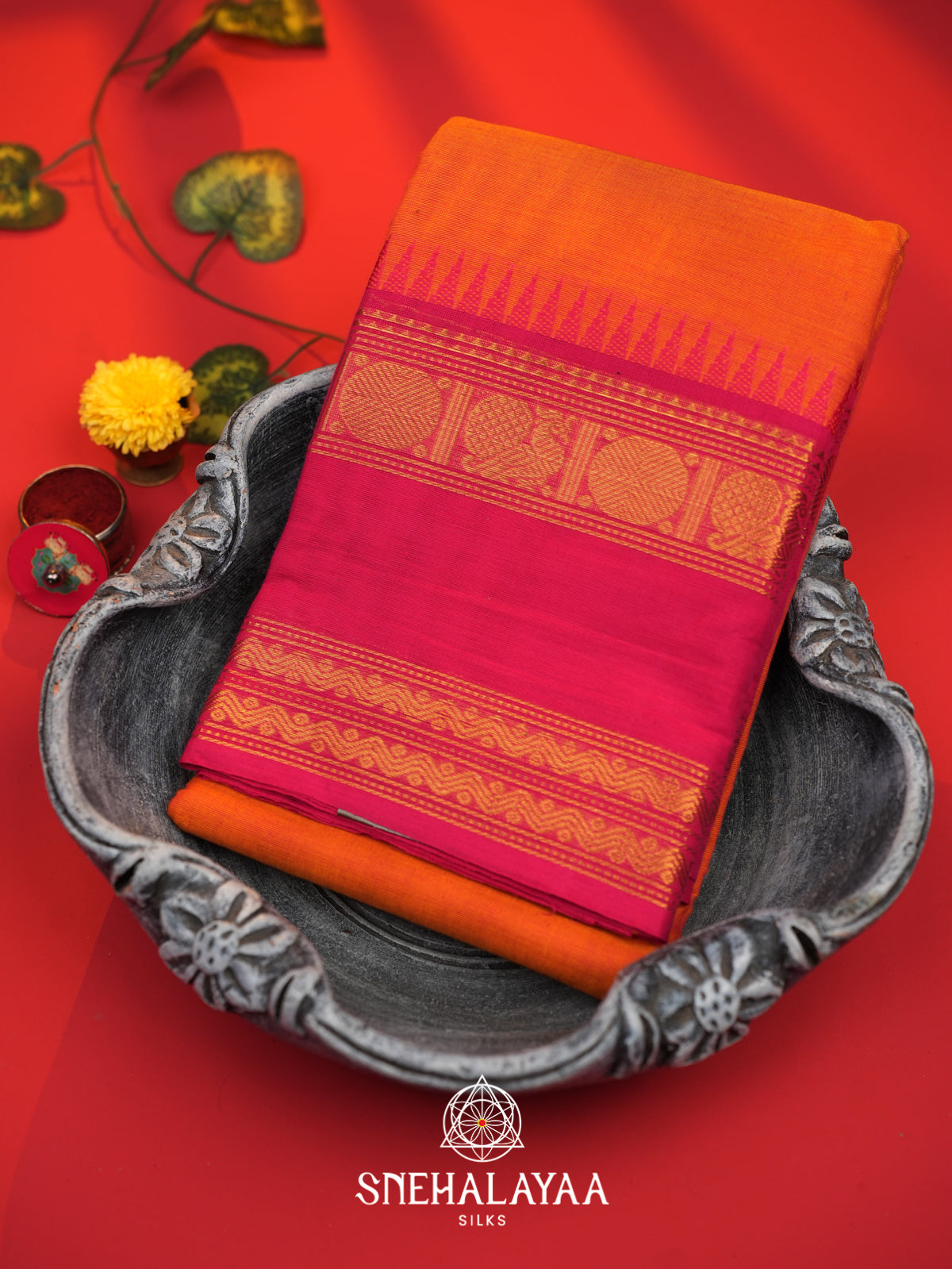 Orange Chettinad Cotton Saree