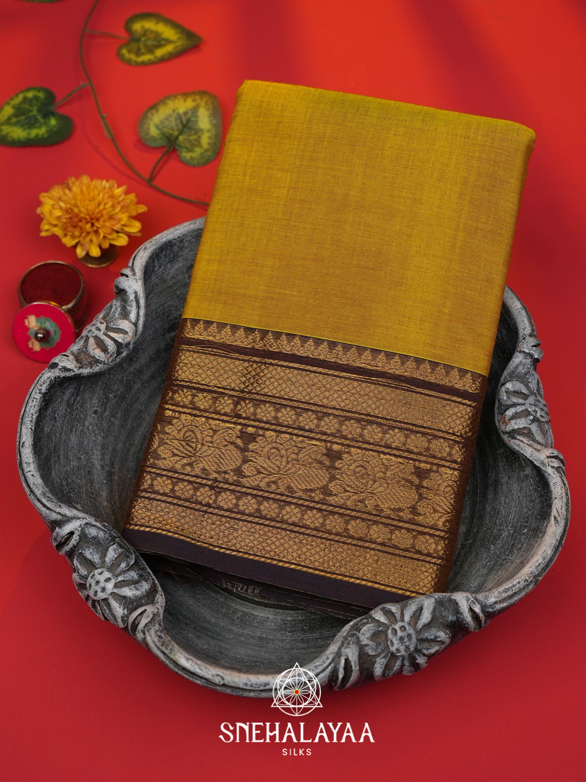 Golden Yellow Chettinad Cotton Saree