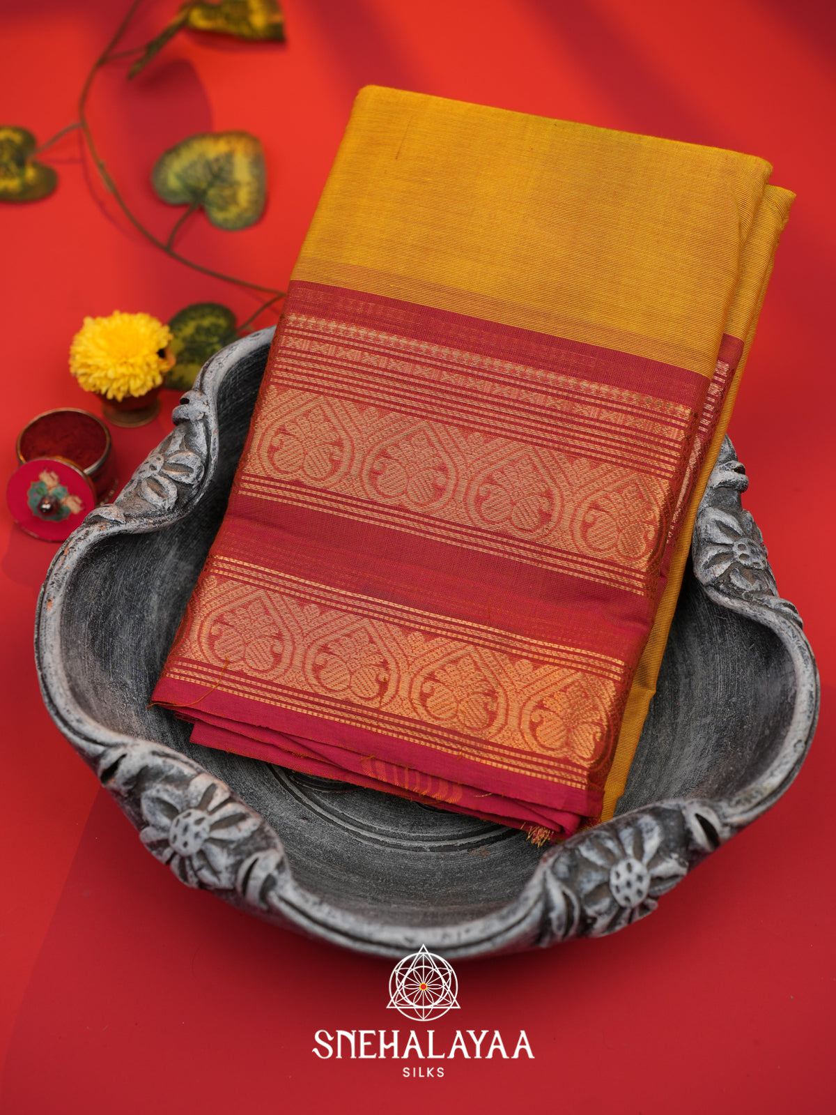 Mustard Yellow Chettinad Cotton Saree